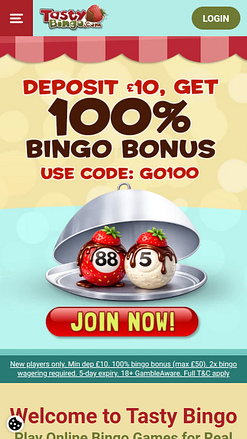 Мобильная домашняя страница Tasty Bingo
