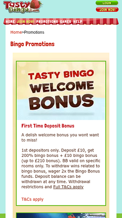 Promotions mobiles de Tasty Bingo