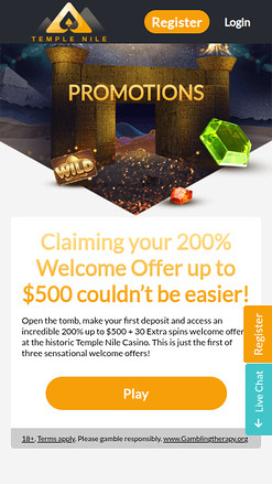 Promociones móviles de Temple Nile Casino