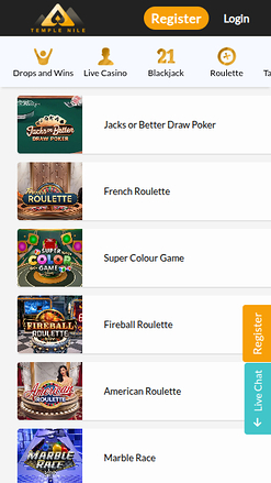 Crupier en vivo móvil de Temple Nile Casino