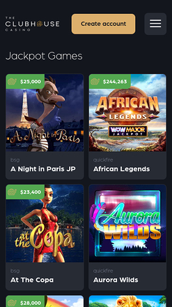 Jackpot mobile de The Club House Casino