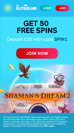 Page d'accueil mobile de The Slots Island Casino