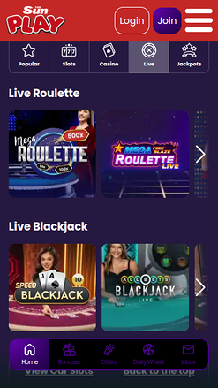 Dealer dal vivo mobile di The Sun Play Casino