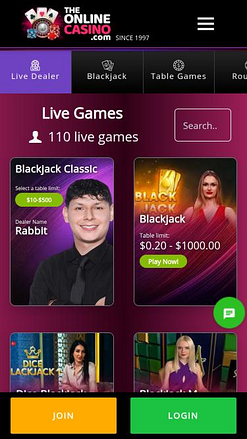 صفحة الموزع المباشر على موقع TheOnlineCasino للهواتف المحمولة