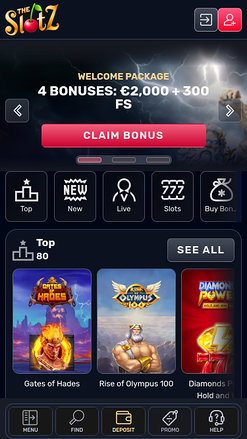 TheSlotz Casino Mobile Homepage