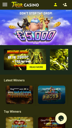 Page d'accueil mobile de Thor Casino