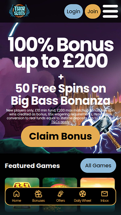 Page d'accueil mobile de Thor Slots Casino