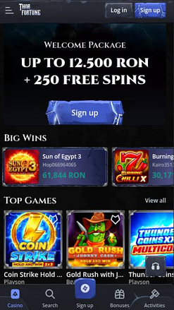 Screenshot der mobilen Homepage von Thorfortune Casino