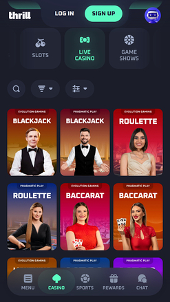 Casino mobile Thrill avec croupier en direct