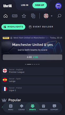 Sports mobiles de Thrill Casino