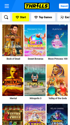 Jeux mobiles de Thrills Casino