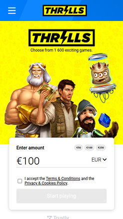 Page d'accueil mobile de Thrills Casino