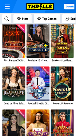 Croupier en direct mobile de Thrills Casino