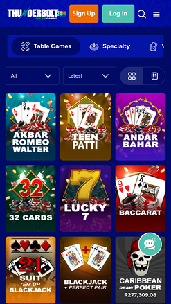 Jeux de table mobiles du casino Thunderbolt