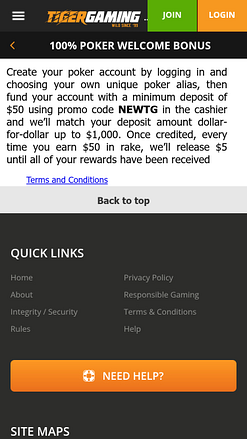 Promotions mobiles de TigerGaming Casino