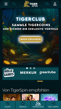 TigerSpin Casino Mobile Homepage