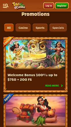 Promociones móviles de Tiki Casino
