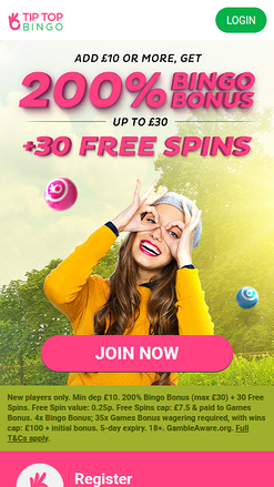 Tip Top Bingo Casino mobile Startseite
