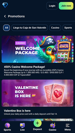 Promociones móviles del Casino Topacio