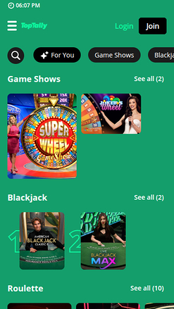 Croupier en direct mobile de Toptally Casino