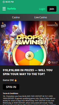 Promotions mobiles de Toptally Casino