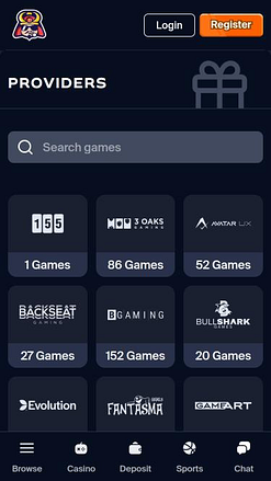 Página móvil de los desarrolladores de juegos de casino Toshi.bet