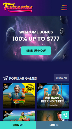 Page d'accueil mobile de Tournaverse Casino