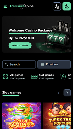 Página de inicio móvil de Treasure Spins Casino