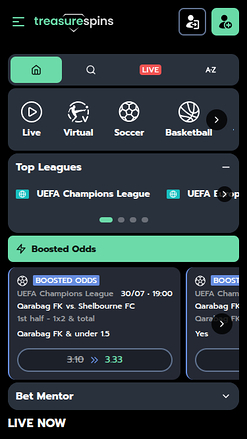 Deportes móviles de Treasure Spins Casino