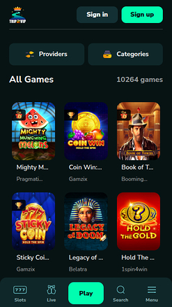 Jeux mobiles de Trip2Vip Casino