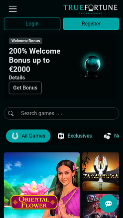 Page d'accueil mobile de True Fortune Casino