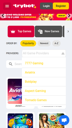 Développeurs de jeux mobiles de Trybet Casino