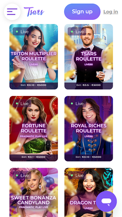 Live dealer mobile di Tsars Casino