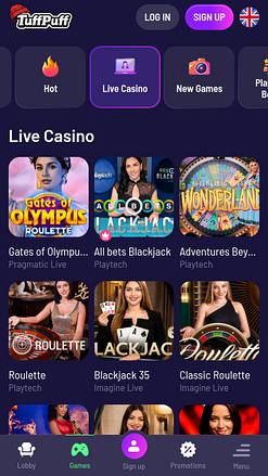 Casinò TuffPuff Mobile con croupier dal vivo