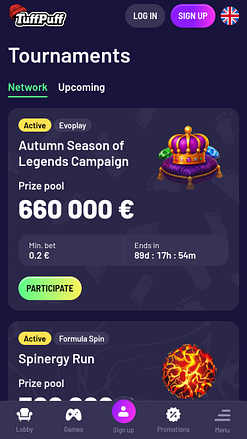 Tornei di TuffPuff Casino per dispositivi mobili