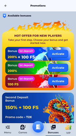 Page mobile des promotions de Tycoon Casino