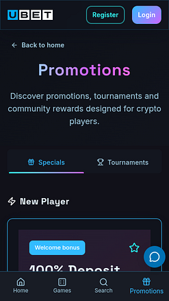 Акции мобильного казино Ubet