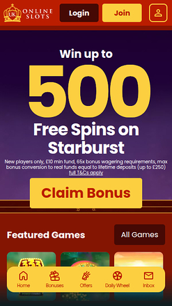 Page d'accueil mobile de UK Online Slots