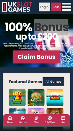 Página de inicio móvil de UK Slot Games