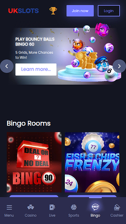 Page d'accueil mobile de UK Slots Casino