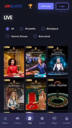 Croupier en direct mobile de UK Slots Casino