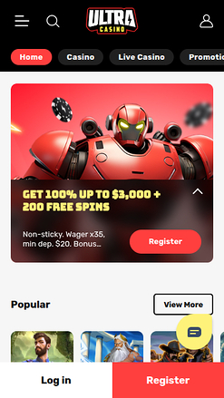 Page d'accueil mobile de Ultra Casino