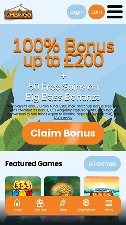 Homepage mobile di Umbingo