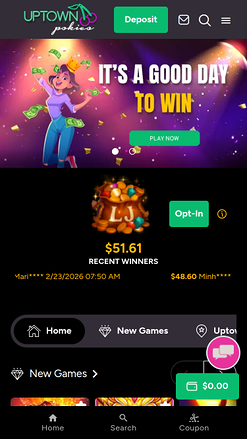 UpTown Pokies Casino Mobile Homepage