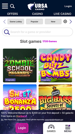 Jeux mobiles du casino Ursa