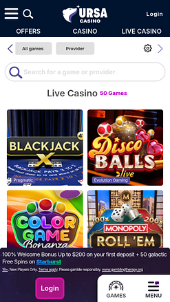 Croupier en direct sur mobile de Ursa Casino