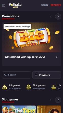 Page d'accueil du casino ValhallaWins