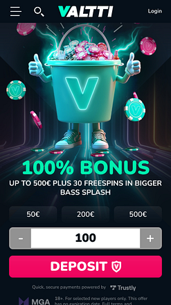 Page d'accueil mobile du casino Valtti