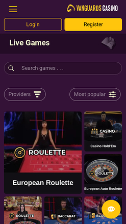 Casino mobile Vanguards avec croupier en direct