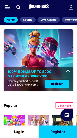Vauhdikas Casino Mobile Homepage